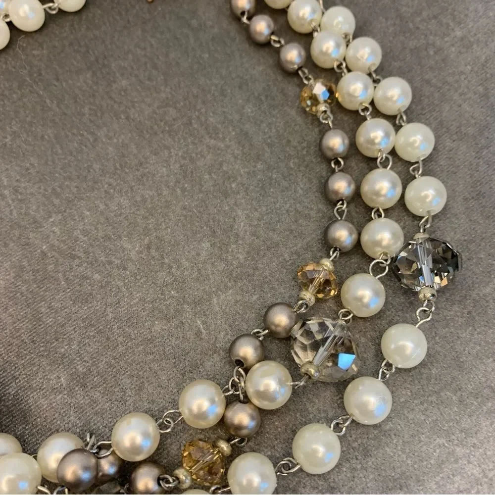 Faux pearl bead triple strand layered necklace wedding prom formal